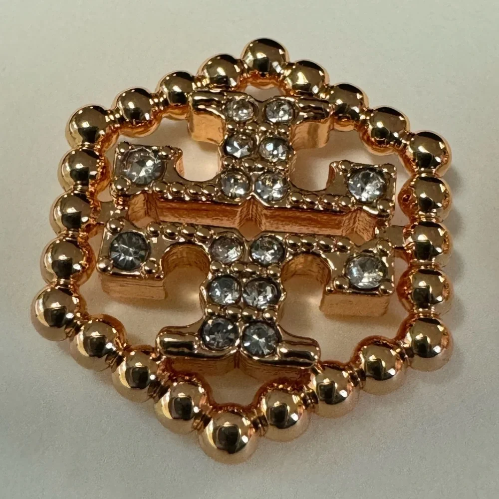 Tory Burch New Milgrain Hex Pavé Rose Gold Stud Earrings